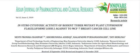 In vitro cytotoxic activity of rodent tuber mutant plant (Typhonium flagelliforme Lodd.) against to MCF-7 breast cancer cell line