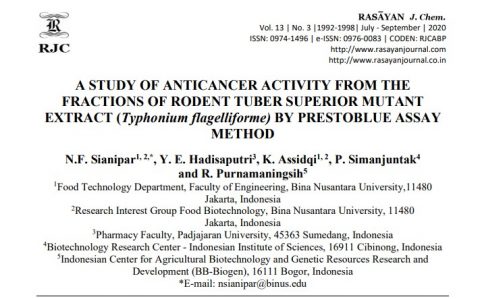 A study of anticancer activity from the fractions of rodent tuber superior mutant extract (Typhonium flagelliforme) by prestoblue assay method