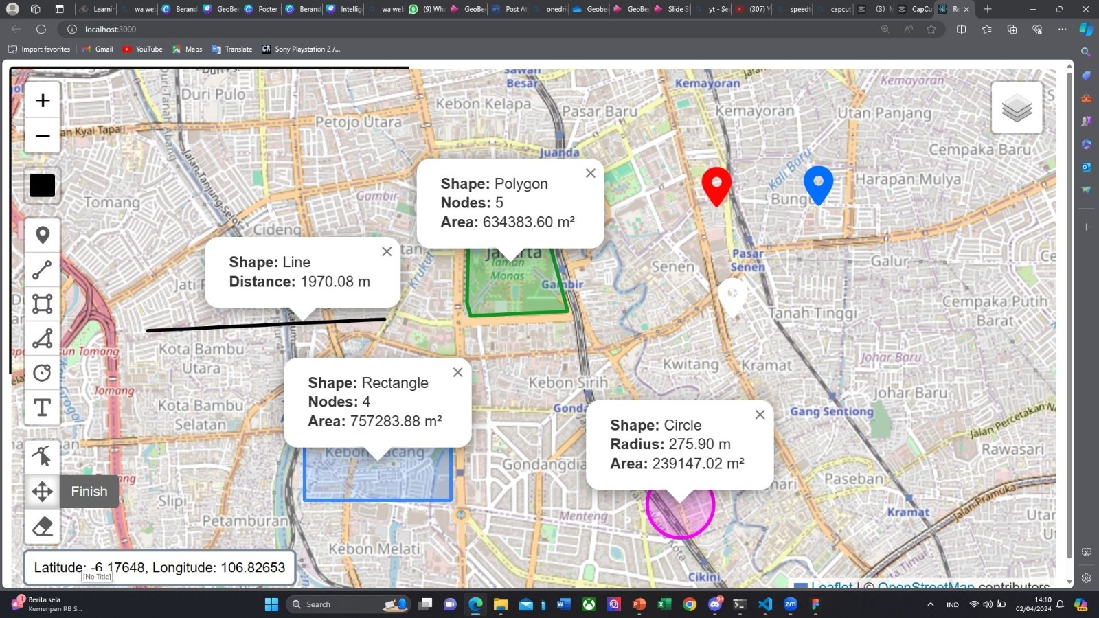 5. Calculate Area and Distance using GeographicLib Geodesic Library in React