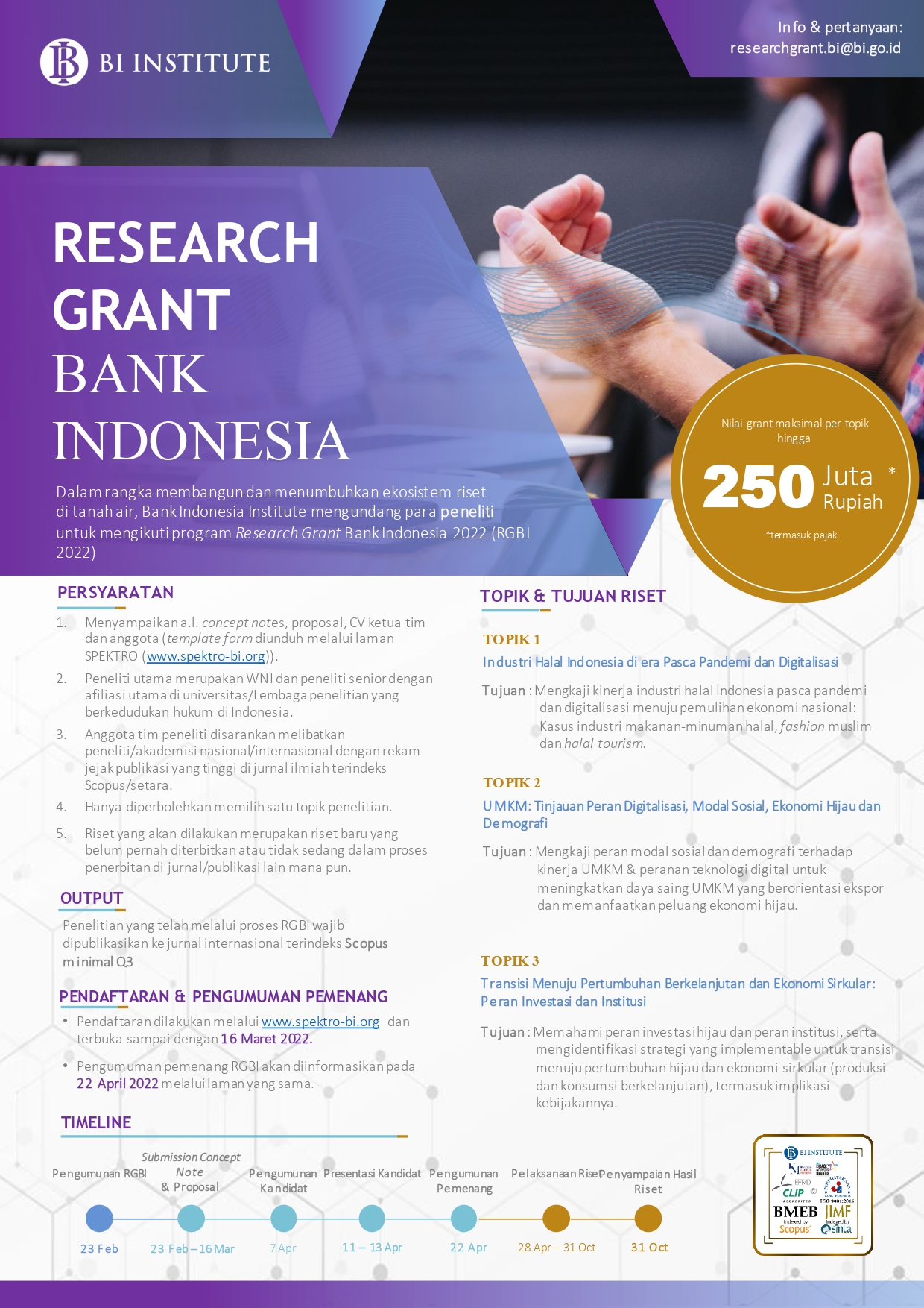 [Call For Proposal] Research Grant Bank Indonesia RGBI 2022 Research