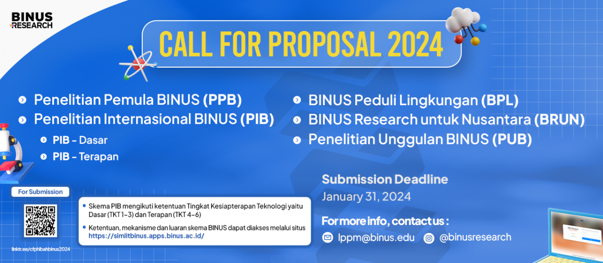 Call For Proposal Hibah Penelitian BINUS 2024 Research